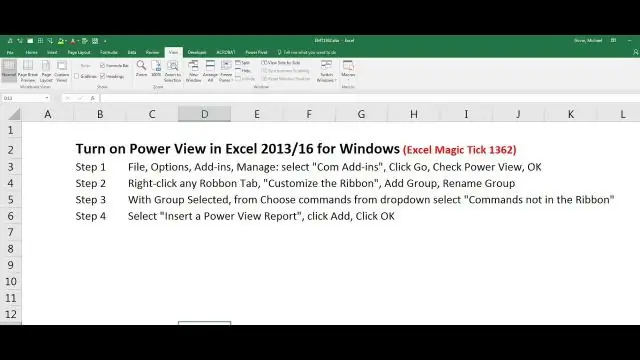 Excel 2016 бағдарламасында Power View бағдарламасын қалай орнатуға болады?